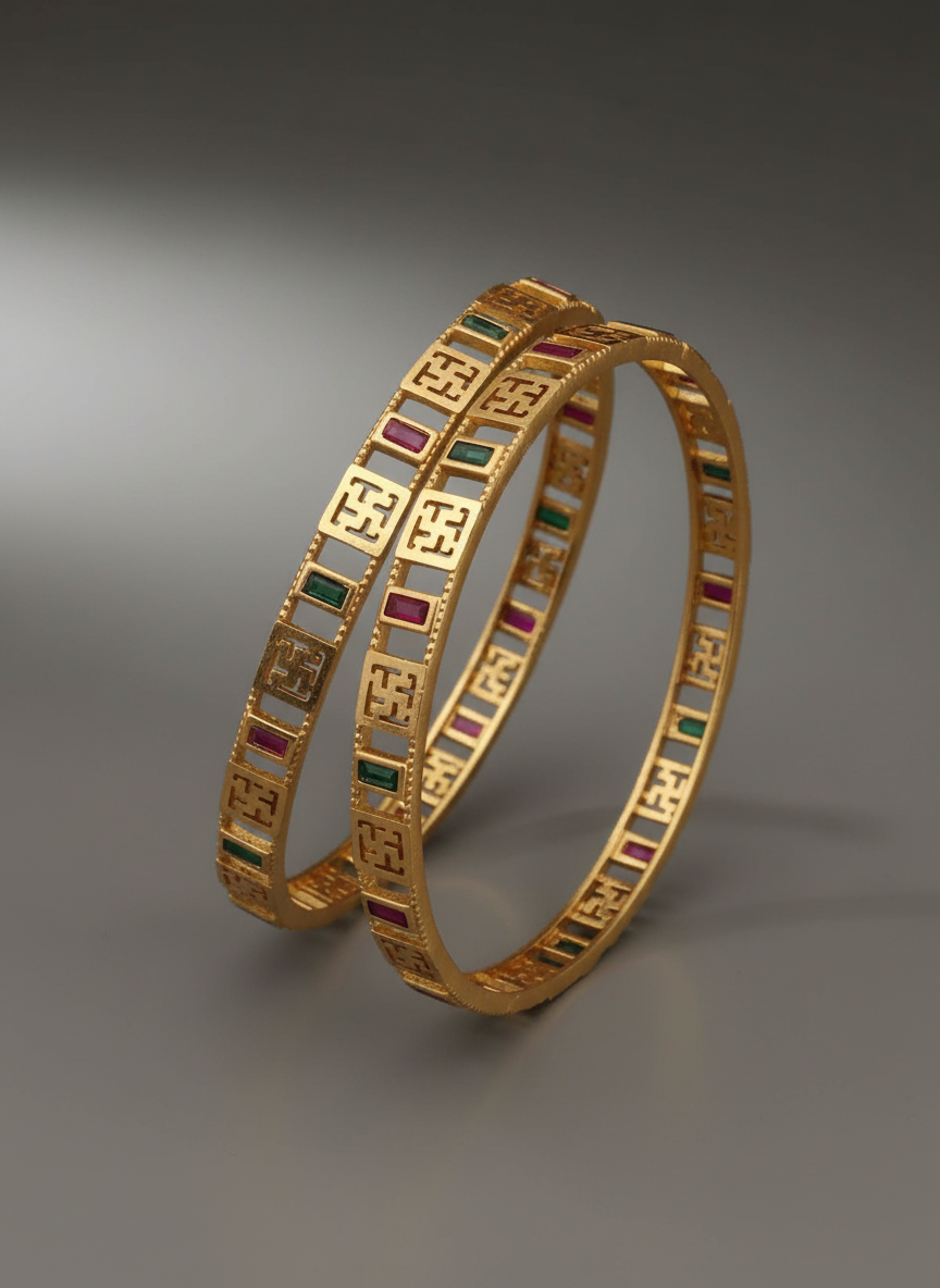 Micro Gold Plated Premium Geometric Stone Bangles (Kadli) 2 pc