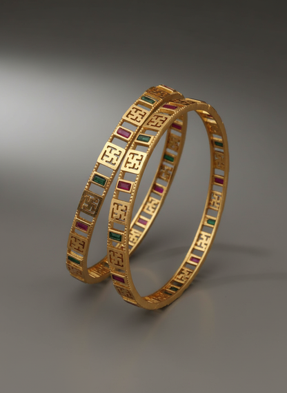 Micro Gold Plated Premium Geometric Stone Bangles (Kadli) 2 pc