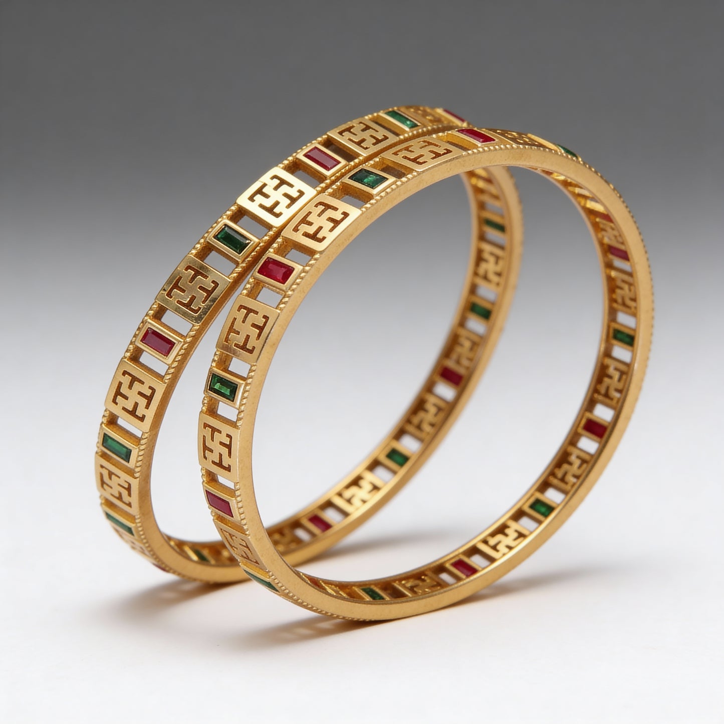 Micro Gold Plated Premium Geometric Stone Bangles (Kadli) 2 pc