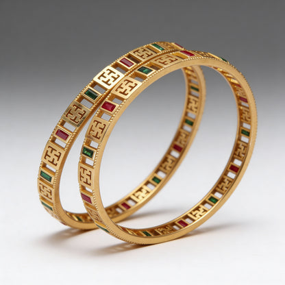 Micro Gold Plated Premium Geometric Stone Bangles (Kadli) 2 pc