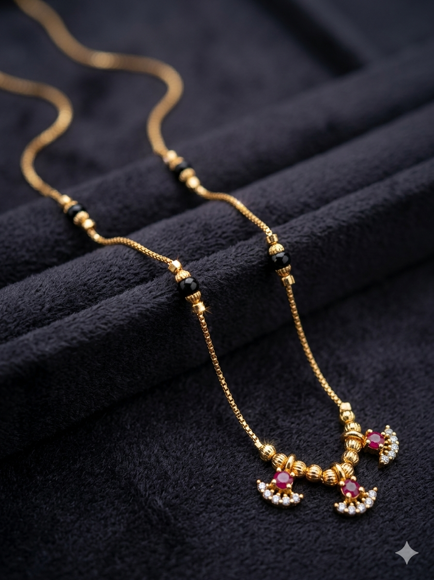Micro Gold Plated Ruby Stone Studded Fancy Beads Mangalsutra with AD Diamond Detailing for Women