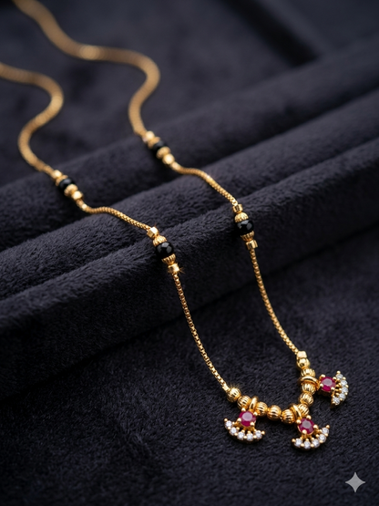 Micro Gold Plated Ruby Stone Studded Fancy Beads Mangalsutra with AD Diamond Detailing for Women