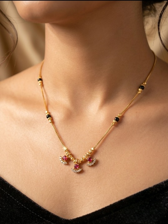 Micro Gold Plated Ruby Stone Studded Fancy Beads Mangalsutra with AD Diamond Detailing for Women