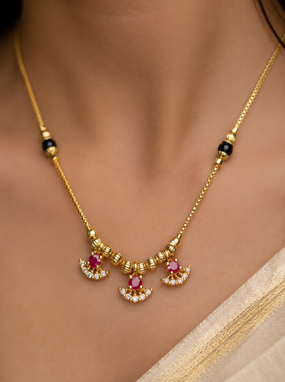 Micro Gold Plated Ruby Stone Studded Fancy Beads Mangalsutra with AD Diamond Detailing for Women