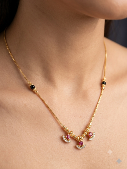 Micro Gold Plated Ruby Stone Studded Fancy Beads Mangalsutra with AD Diamond Detailing for Women