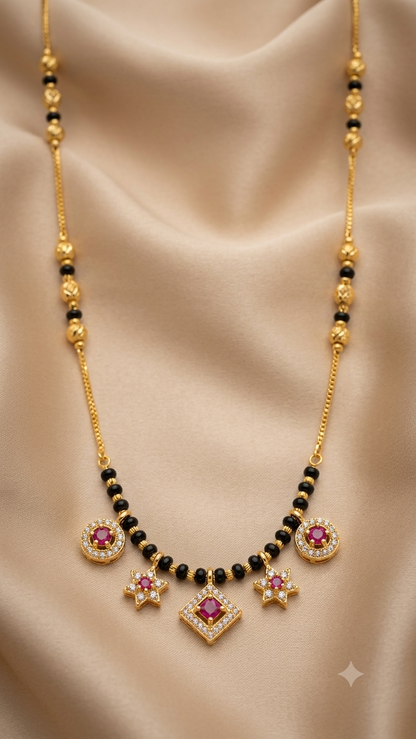 Micro Gold Plated Ruby Stone & AD Diamond Fancy Charm Mangalsutra for Women