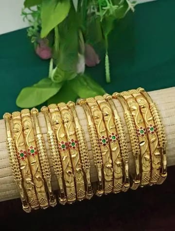 Micro Gold Plated Ad Meena Work Fancy 16 Pcs Flower Bangles For Women