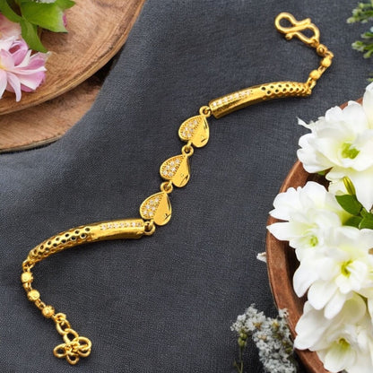 Micro Gold Plated Ad Diamond Studed Fancy Forming Heart Bracelet