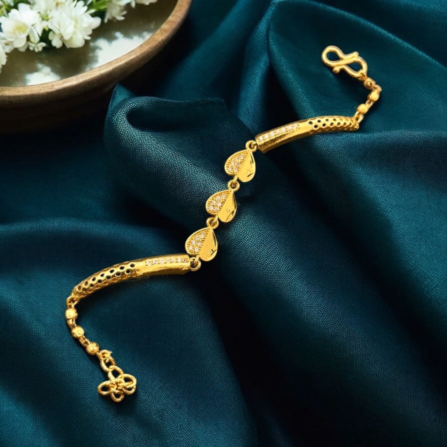 Premium Quality Gold Plated Ad Diamond Heart Bracelet For Women