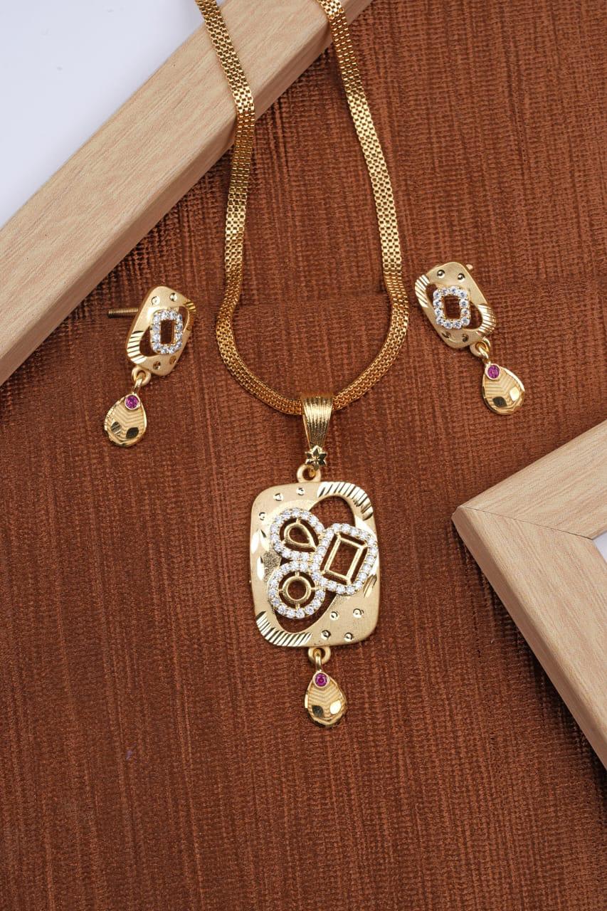 Micro Gold Plated AD Diamond Pendant Set with Earrings & 18" Chain