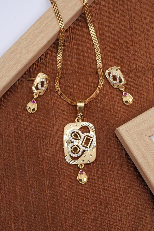 Micro Gold Plated AD Diamond Pendant Set with Earrings & 18" Chain