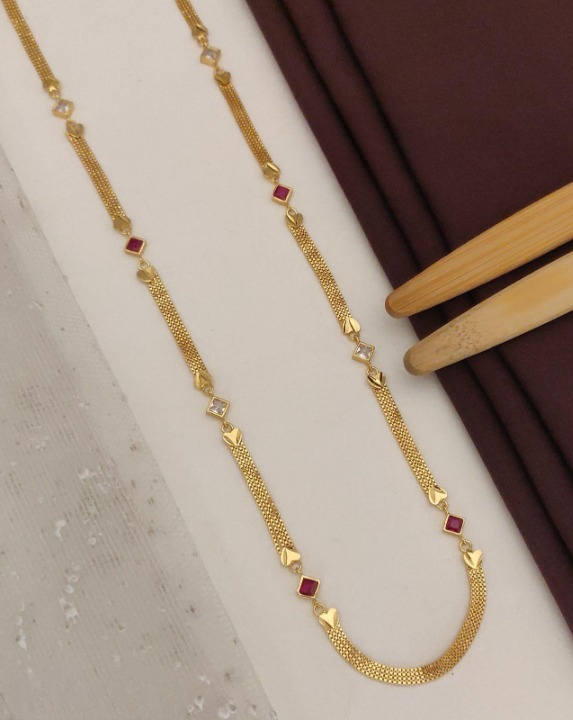 Micro gold plated ad dimaond studed fancy ball mangalsutra with square diamond chain