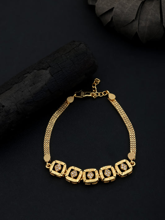 Micro Gold Plated AD Diamond Studded Fancy Square Bracelet