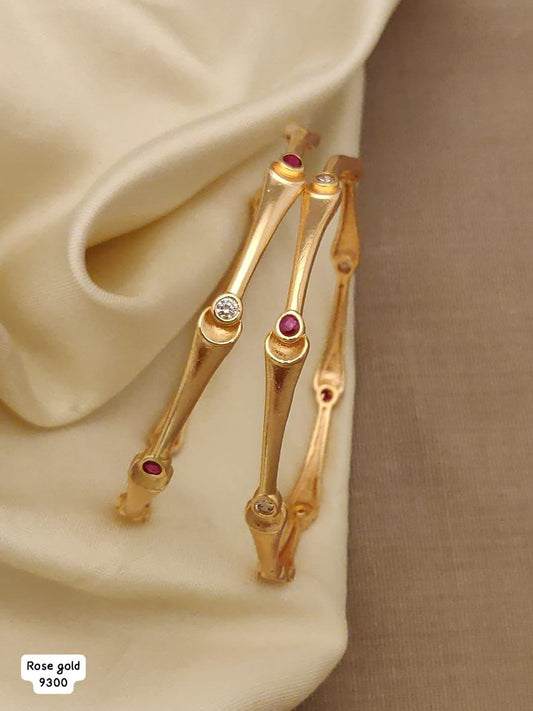 Micro Gold Plated Ad Diamond & Stone Studded Fancy Bangles – Set Of 2