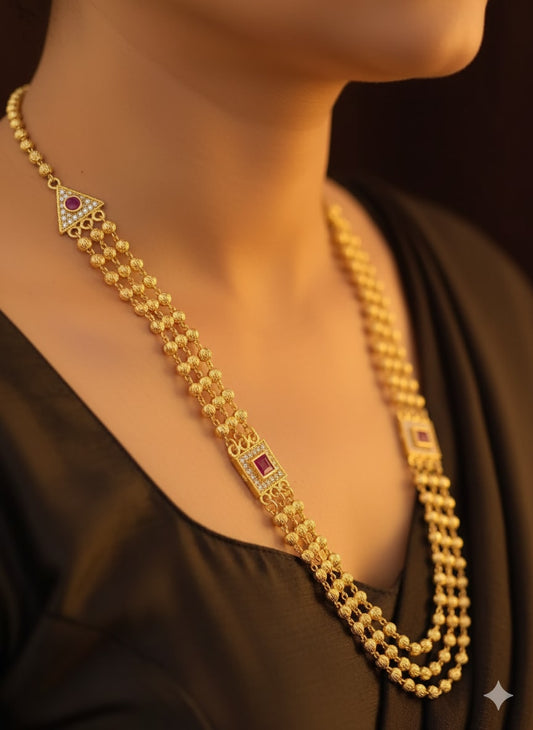 Micro Gold Plated Ad Dimond Studed Ruby Stoe Fancy Square Chian