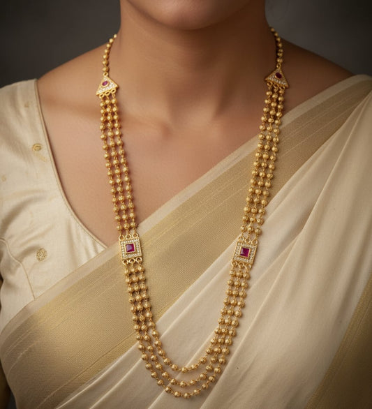 Micro Gold Plated Ad Dimond Studed Ruby Stoe Fancy Square Chian