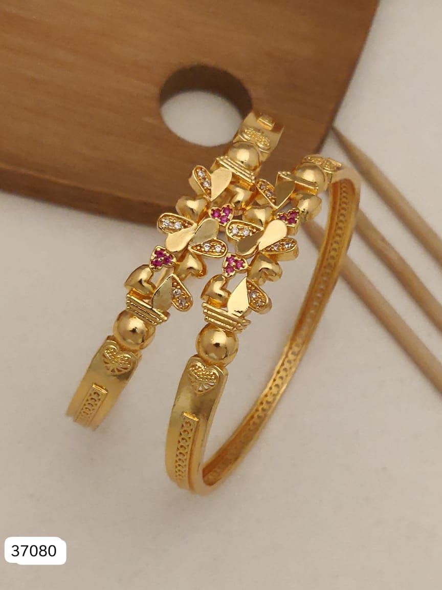 Micro Gold Plated Ad Diamond Studded Heart Shape Bangles For Women – Set Of 2
