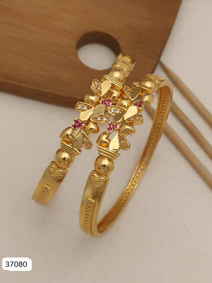 Micro Gold Plated Ad Diamond Studded Heart Shape Bangles For Women – Set Of 2