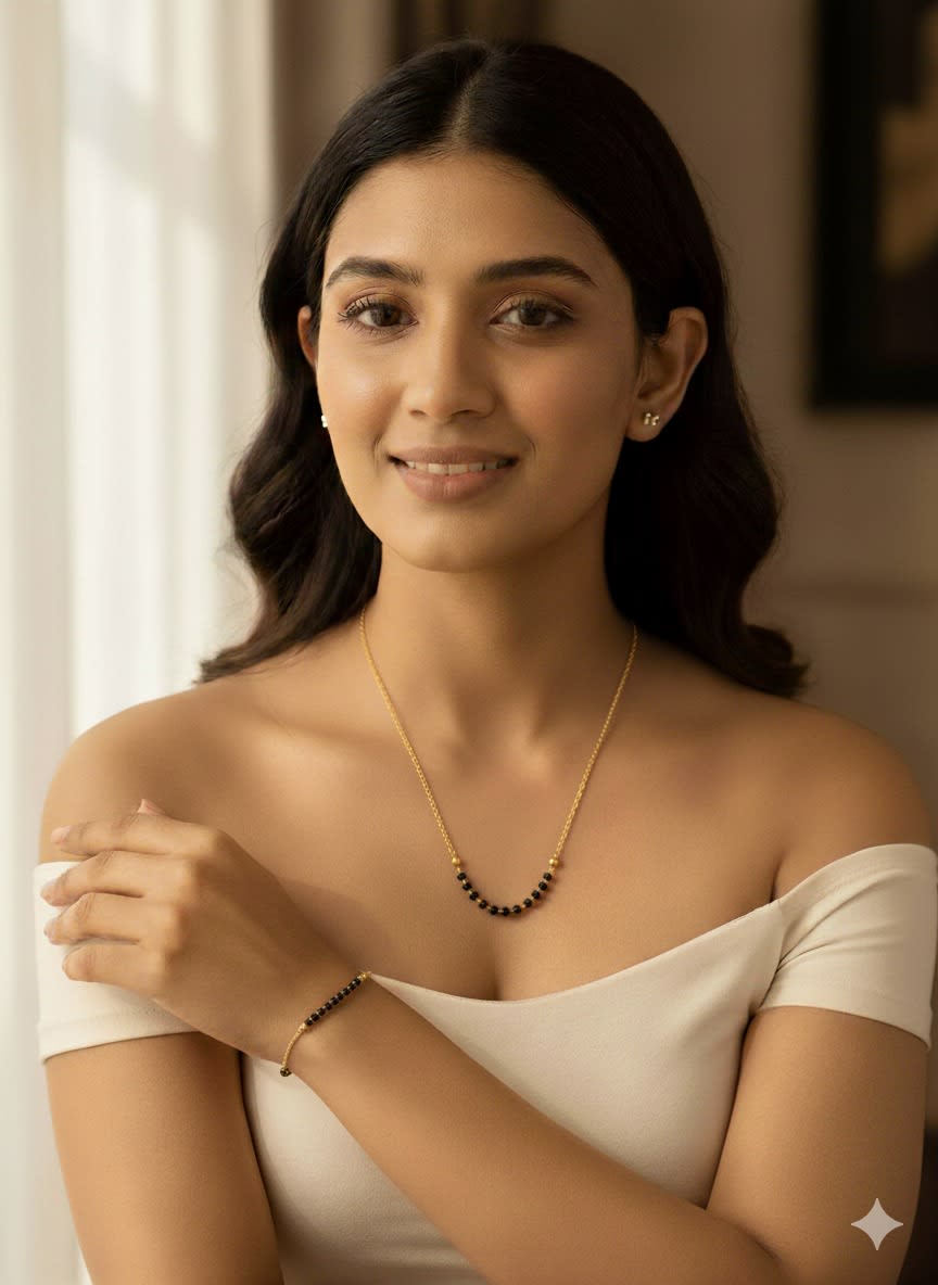 Micro Gold Plated Daily Wear Delicate Black Pearl Mangalsutra With Hand Mangalsutra