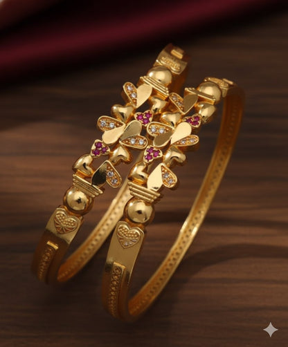 Micro Gold Plated Ad Diamond Studded Heart Shape Bangles For Women – Set Of 2