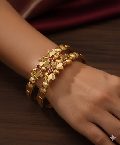 Micro Gold Plated Ad Diamond Studded Heart Shape Bangles For Women – Set Of 2