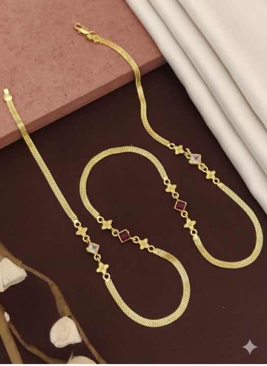 Gold Plated AD Diamond Studded Fancy Flower Square Chain for Women