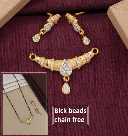 Teardrop Design Micro Gold Plated Ad Diamond Pendant Set With Earrings