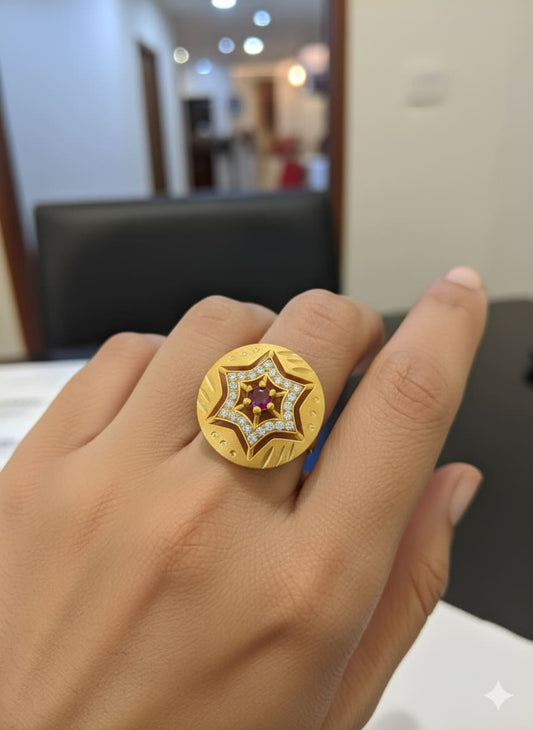 Micro Gold Plated Ad Diamond Studed Fancy Star Pendent With Earring With Adjustable Ring