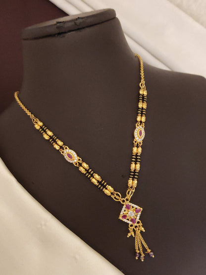 A Stunning High Gold Plated Ruby Stone Fancy Square Mangalsutra