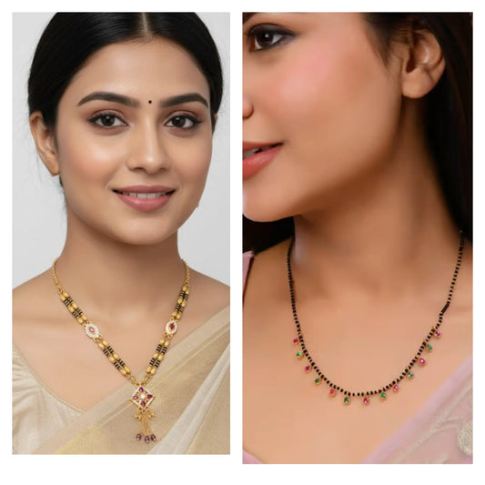 Micro Gold Plated Ad Diamond Studded Fancy Mangalsutra Combo