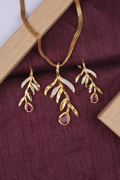 Ad Diamond Fancy Leaf Design Pendant Set With Matching Earrings