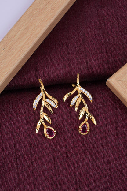 Ad Diamond Fancy Leaf Design Pendant Set With Matching Earrings