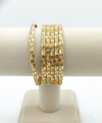 Gold Plated Fancy Wave Design 4 Pcs Bangles Set For Women