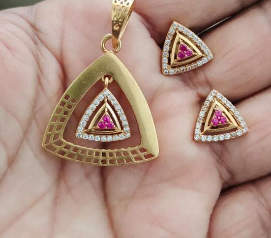 High Gold Plated Ad Diamond Studed Facy Triangle Pendent Set