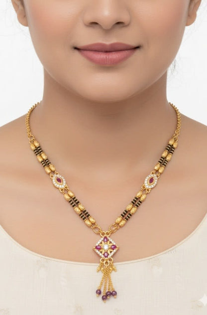 Gold Plated Ad Diamond Studded Square Mangalsutra With Square Chain Combo
