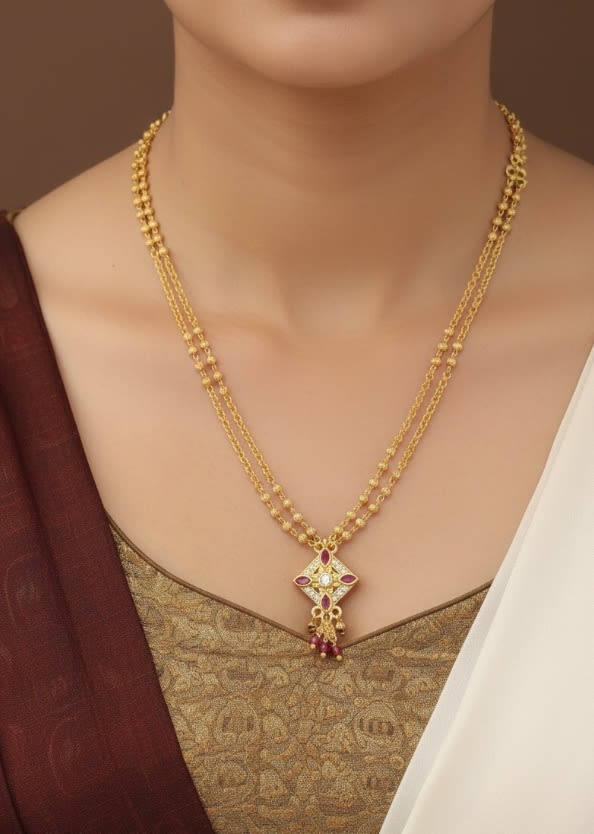 Gold Plated Ad Diamond Studded Square Mangalsutra With Square Chain Combo
