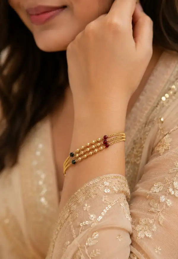 Premium Gold-Plated Bhabhi Rakhi with Pearl & Ruby Beads