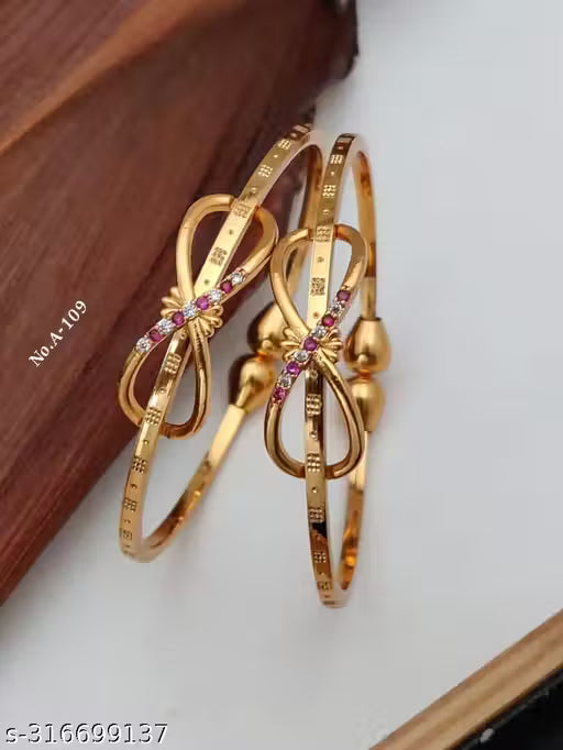 Premium Gold Plated Butterfly & Floral Designer Adjustable Bangle Combo for Women | Stone Studded Fancy Bangles (Set of 3 Pairs)