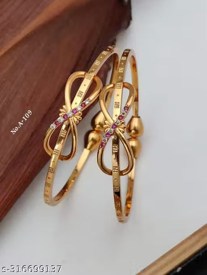 Premium Gold Plated Butterfly & Floral Designer Adjustable Bangle Combo for Women | Stone Studded Fancy Bangles (Set of 3 Pairs)