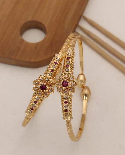 Premium Gold Plated Butterfly & Floral Designer Adjustable Bangle Combo for Women | Stone Studded Fancy Bangles (Set of 3 Pairs)