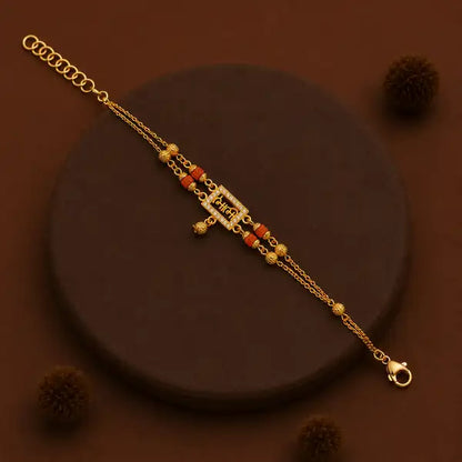 Premium Gold-Plated Designer Bhabhi Rakhi with Rudraksha Beads