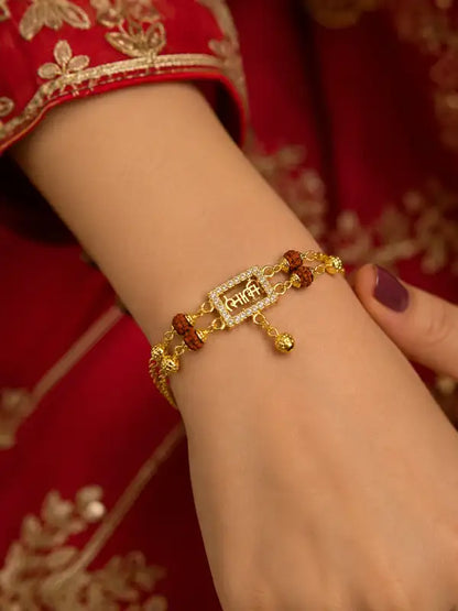 Premium Gold-Plated Designer Bhabhi Rakhi with Rudraksha Beads