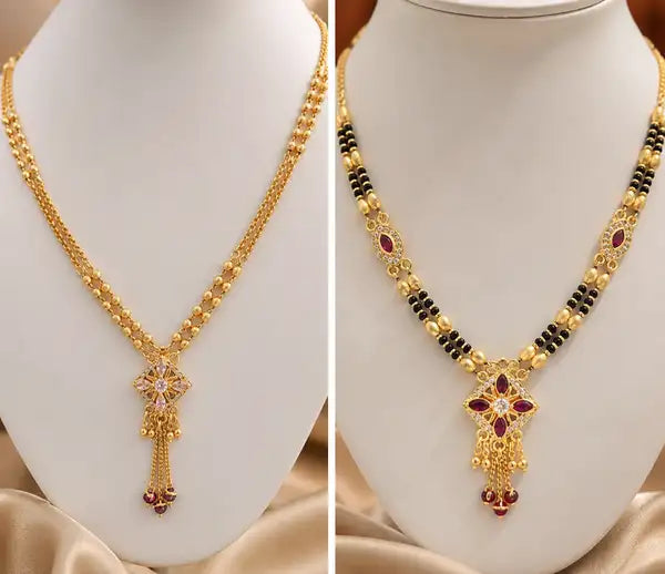 Premium Gold Plated Fancy Chain & Ruby Stone Mangalsutra Combo | Daily Wear & Traditional Jewelry