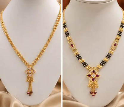 Premium Gold Plated Fancy Chain & Ruby Stone Mangalsutra Combo | Daily Wear & Traditional Jewelry