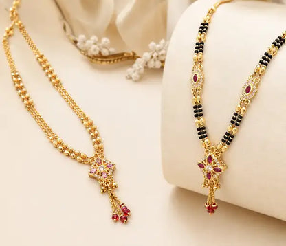 Premium Gold Plated Fancy Chain & Ruby Stone Mangalsutra Combo | Daily Wear & Traditional Jewelry