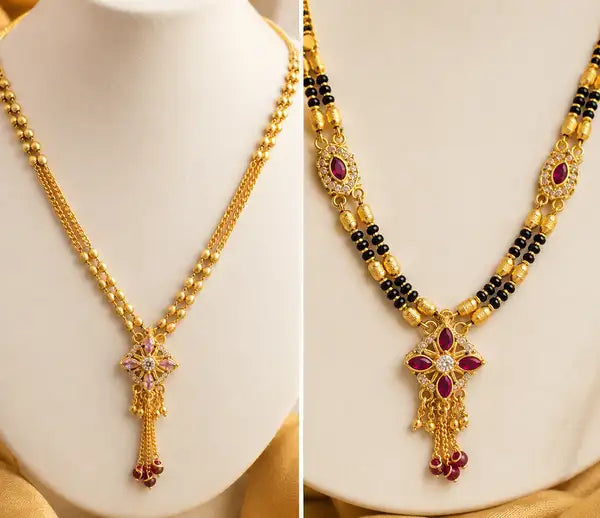 Premium Gold Plated Fancy Chain & Ruby Stone Mangalsutra Combo | Daily Wear & Traditional Jewelry