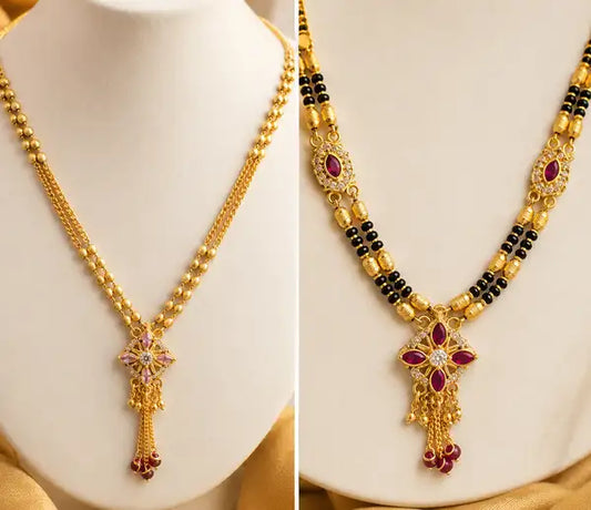 Premium Gold Plated Fancy Chain & Ruby Stone Mangalsutra Combo | Daily Wear & Traditional Jewelry