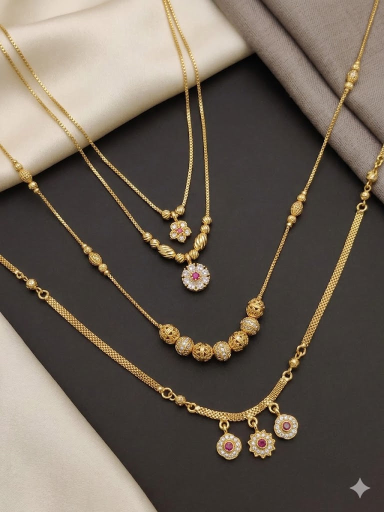 Premium Gold Plated Layered Daily Wear 18 inches chain Combo Set for Women
