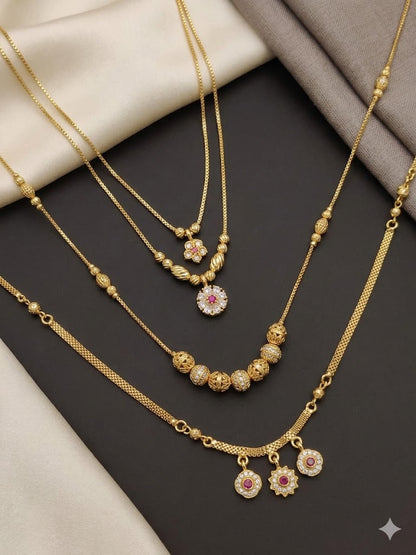 Premium Gold Plated Layered Daily Wear 18 inches chain Combo Set for Women