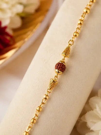 Premium Gold-Plated Rudraksha Beaded Rakhi Bracelet for Men